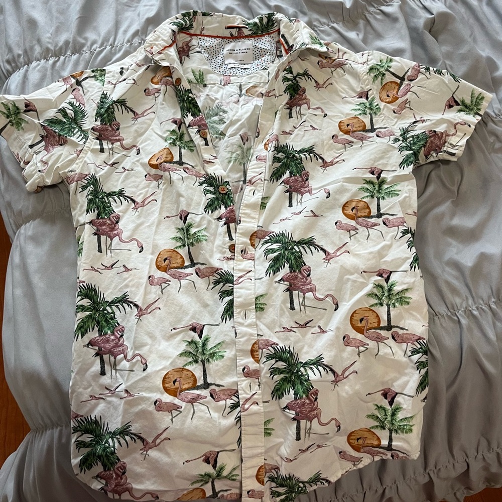 Men’s Denim & Flower flamingo beachy button down shirt